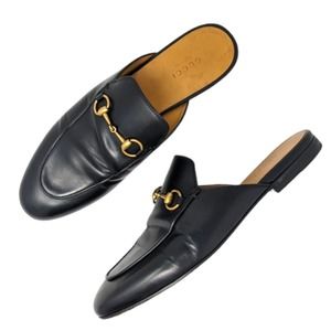 GUCCI Princetown horsebit mule loafers flats black leather slip-ons 38.5